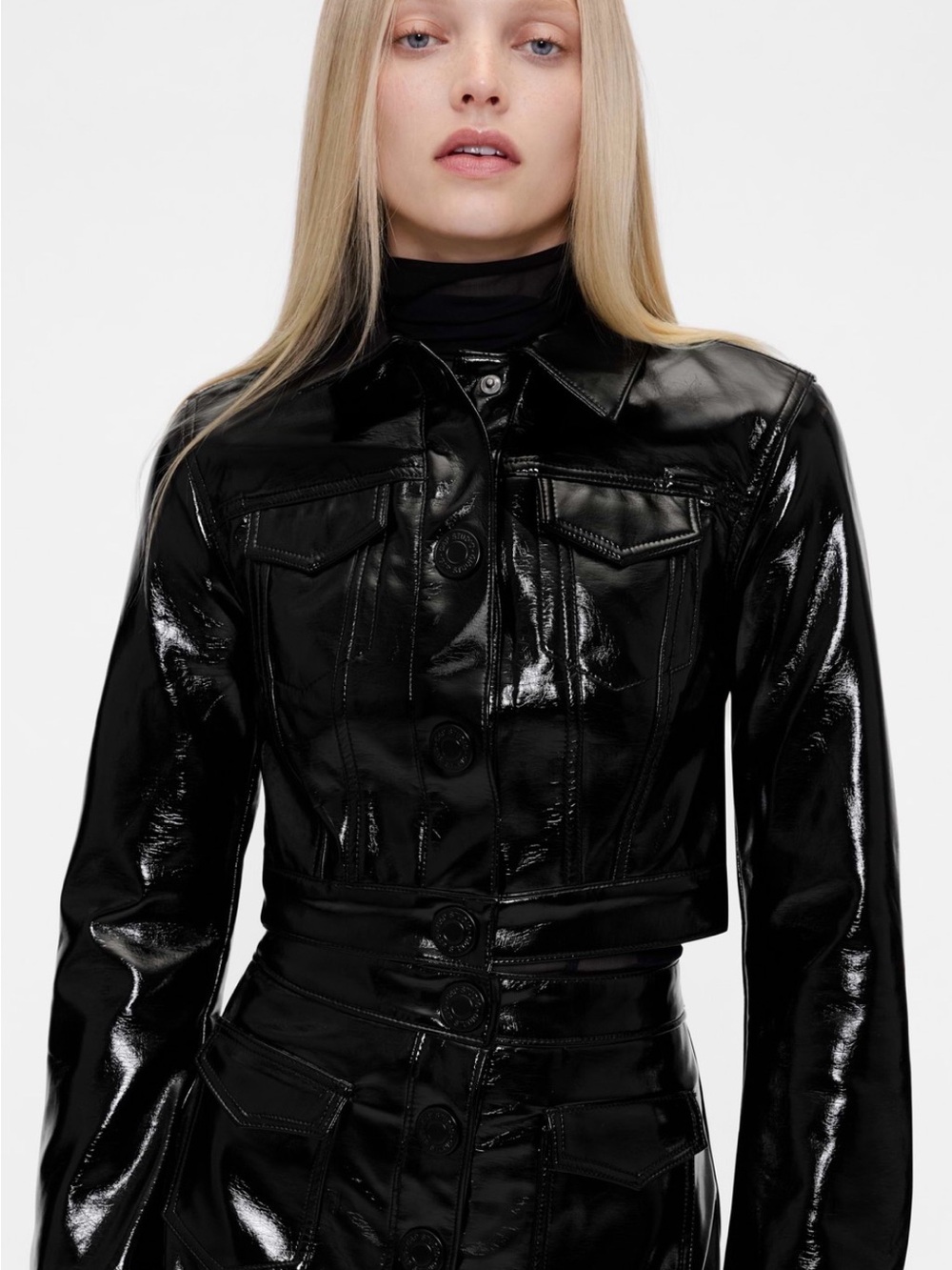 Glossy Black Patent Jean Jacket
